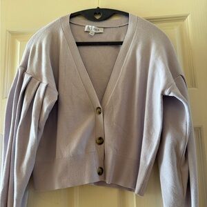 INTERMIX Women's Lavender Cardigan Sweater with Drop Puffy Shoulders, size P